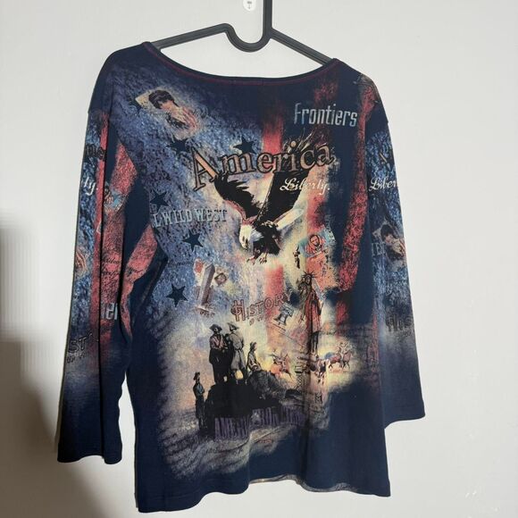 Vintage Americana bold and unique 1990s Patriotic Navy Long Sleeve Tee | M - Picture 7 of 8